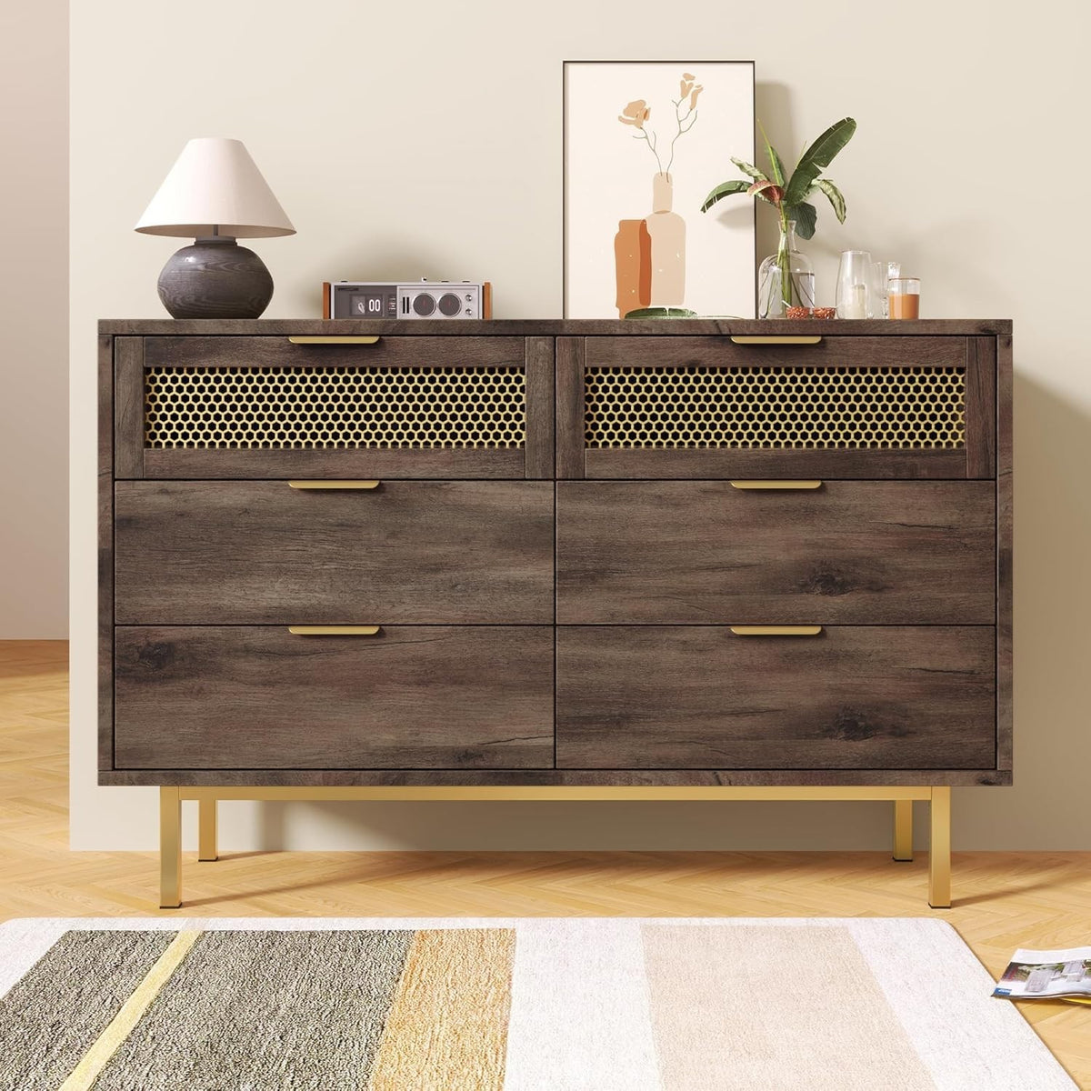 Dark Brown Sideboard Cabinet with 3 Drawers, 2 Doors & Adjustable Shelves