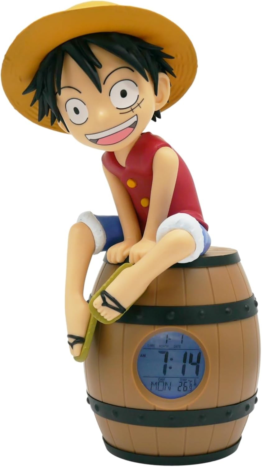 Anime Figure Alarm Clock Barrel Style Digital Desk Bedside Clock Brown