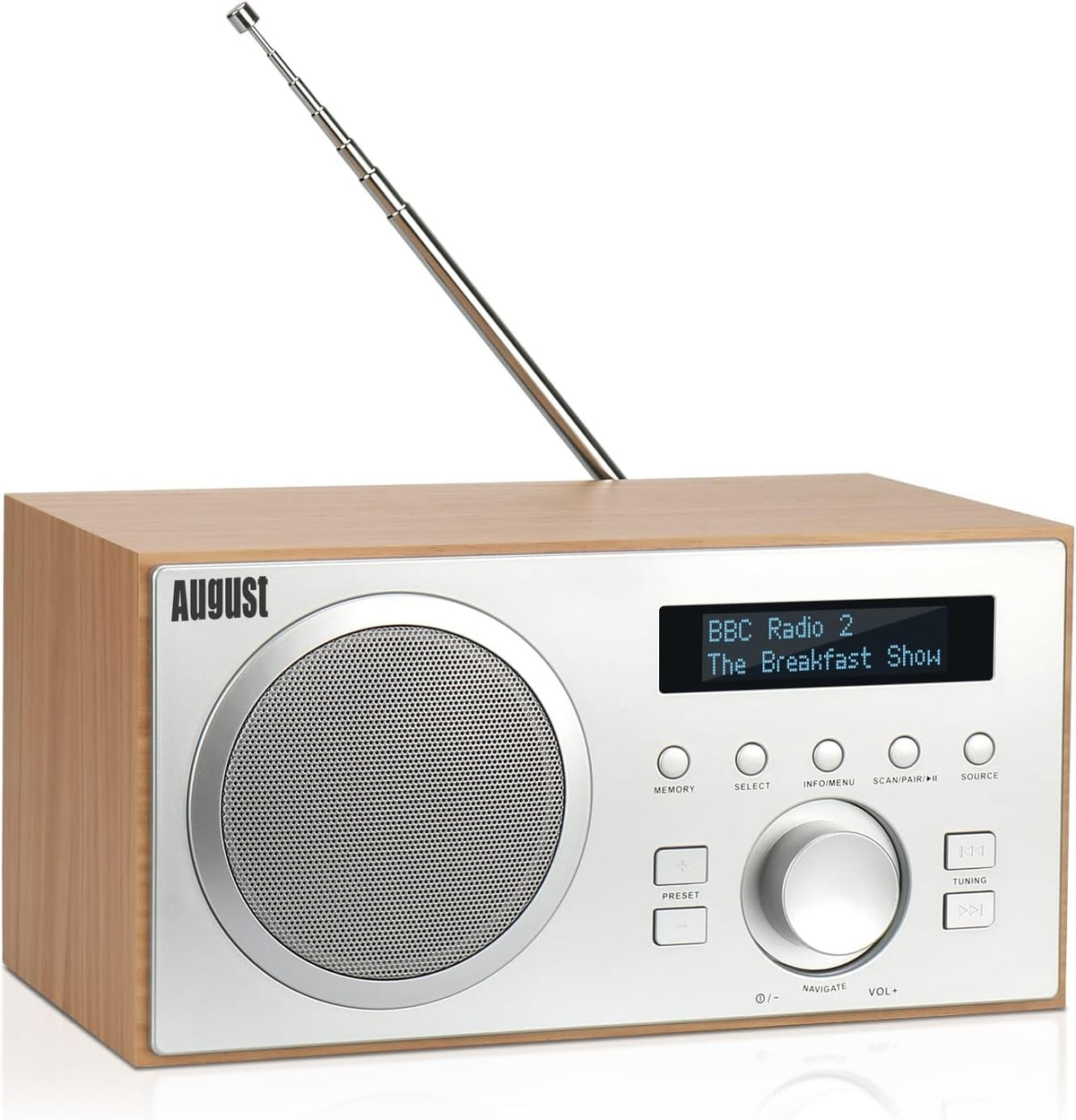 DAB/DAB+ FM Radio Bluetooth Speaker Alarm Clock USB AUX Subwoofer Oak
