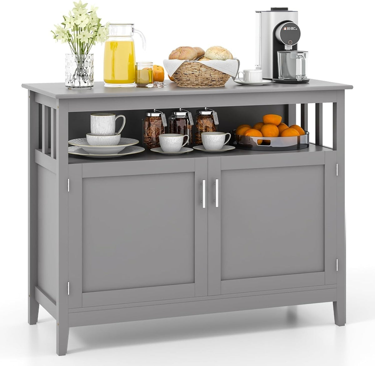 Grey Sideboard Buffet Table with Doors & Adjustable Shelf for Dining Room