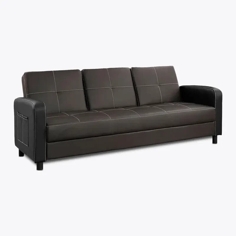 3 Seater Faux Leather Sofa Bed Brown Click Clack Recliner Cup Holder