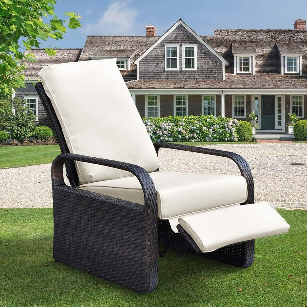 Reclining Outdoor Garden Chair with Adjustable Backrest & Thick Comfy Cushion