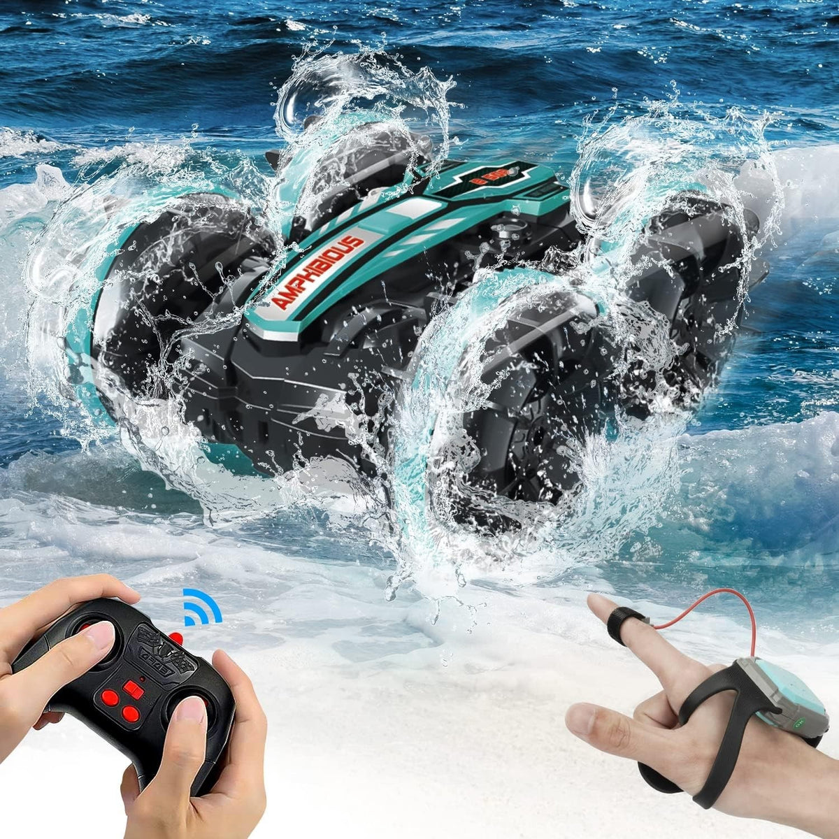 Amphibious RC Car 4WD for Kids 4-9+, Waterproof Remote Control Stunt Car