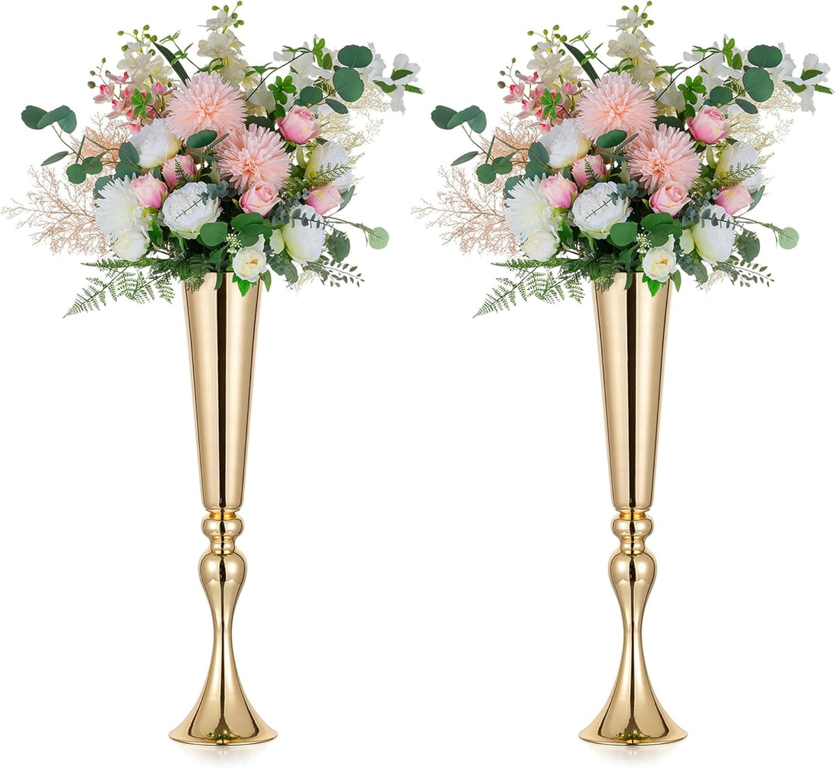 Gold Trumpet Vase Set 55.5cm Tall Metal Wedding Table Centrepieces 2pcs