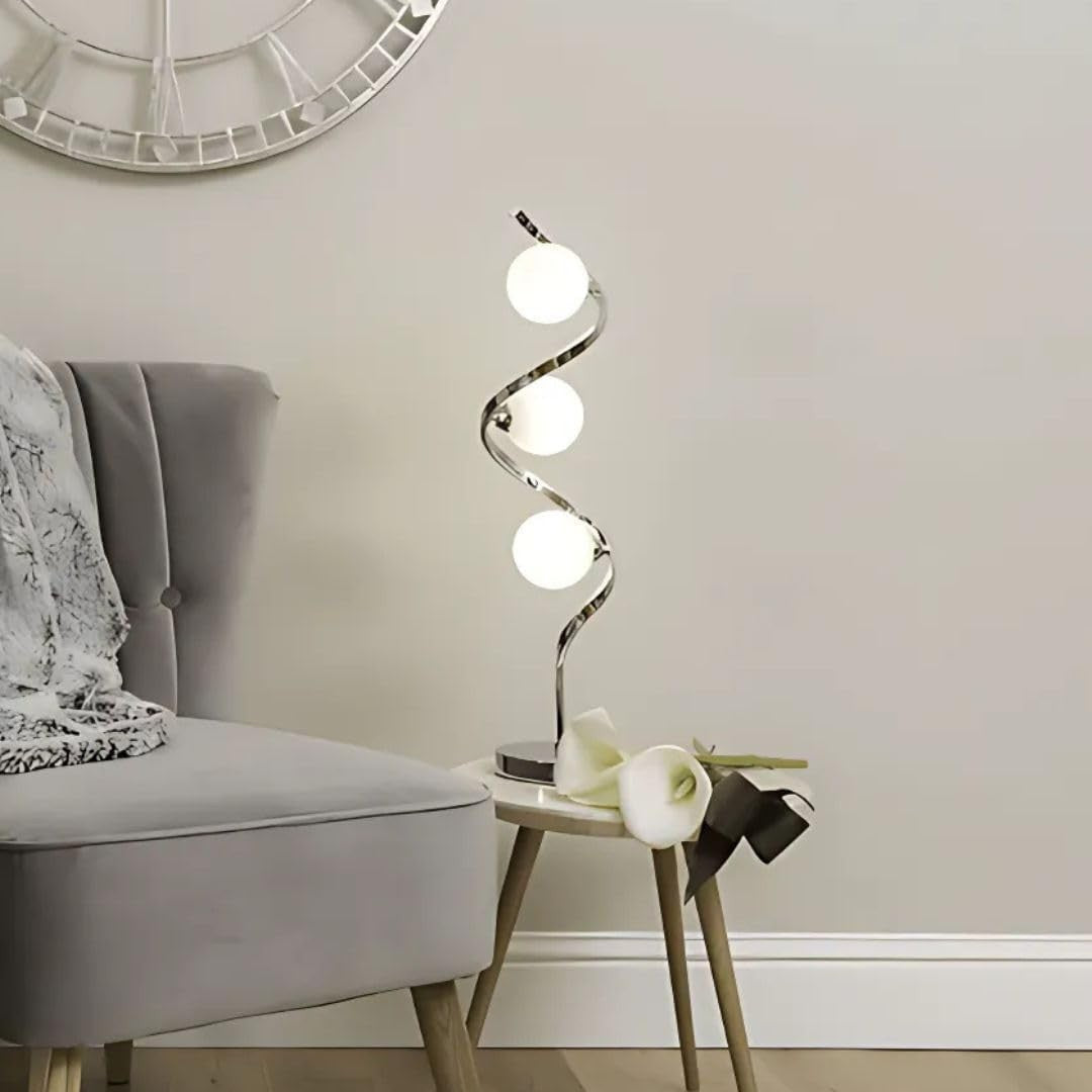 Modern 3-Light Chrome Table Lamp with Matte Opal Glass Spheres 65cm