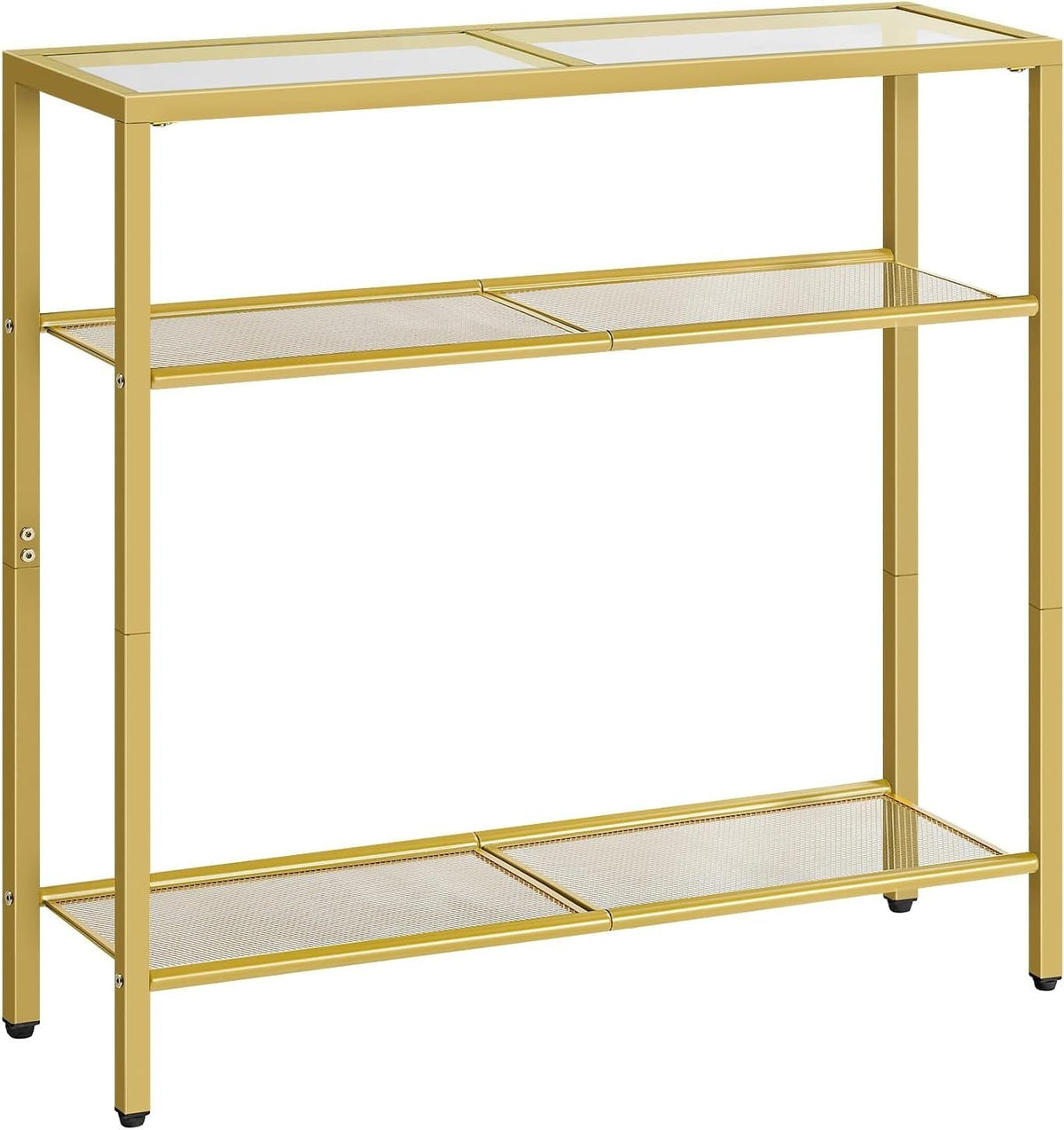 3-Tier Gold Console Table Tempered Glass Shelf Narrow Side Storage
