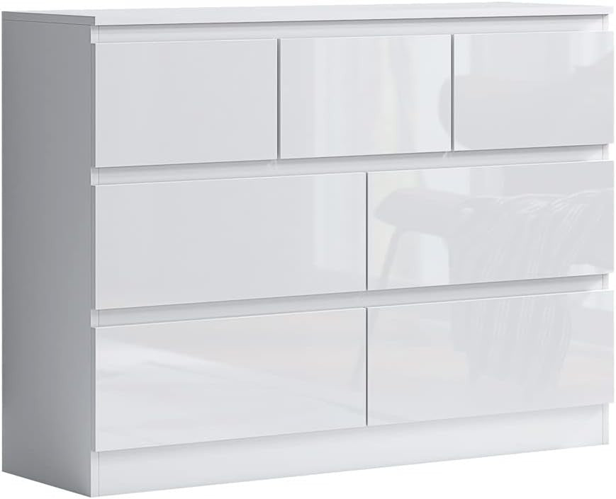 White Gloss 7 Drawer Chest Cabinet Modern Bedroom Storage Dresser