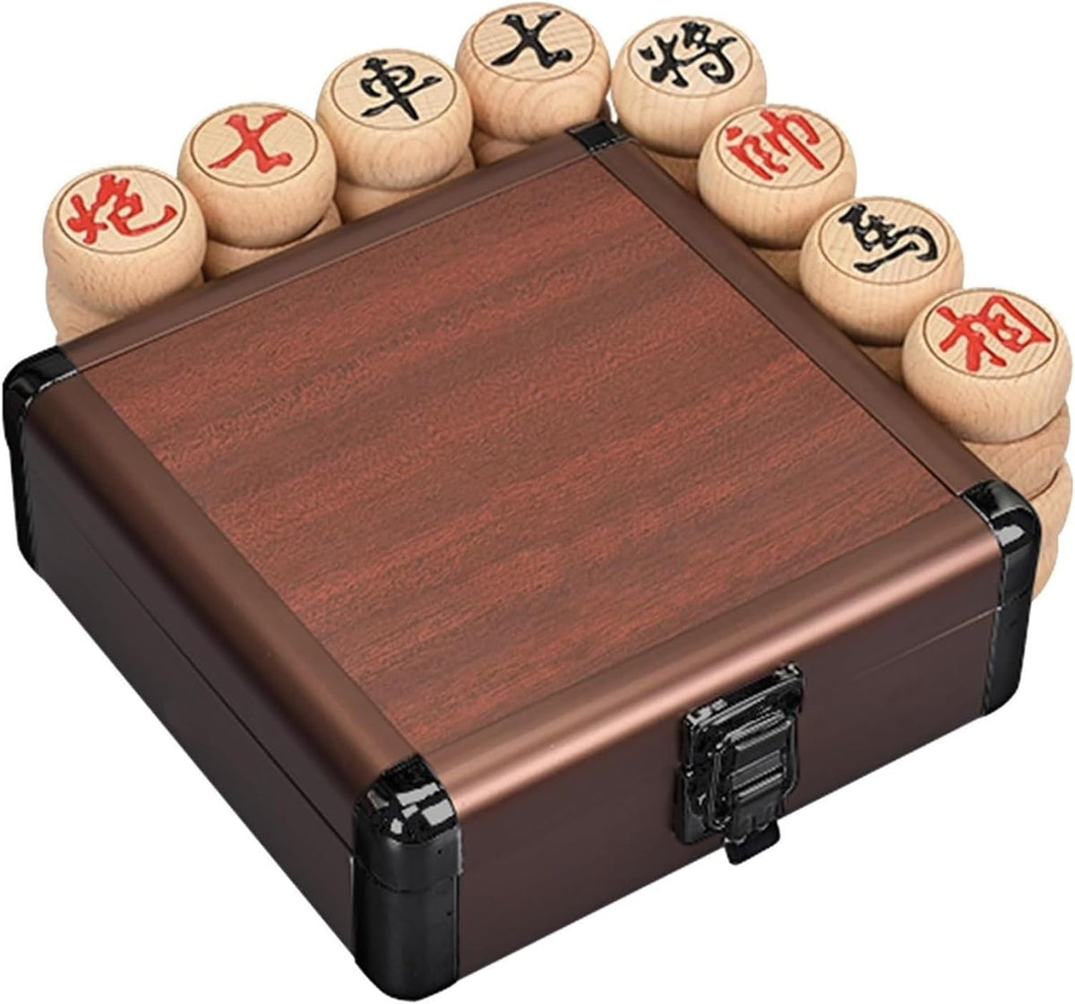 Mini Beechwood Xiangqi Travel Chess Set Leather Board Gift Box