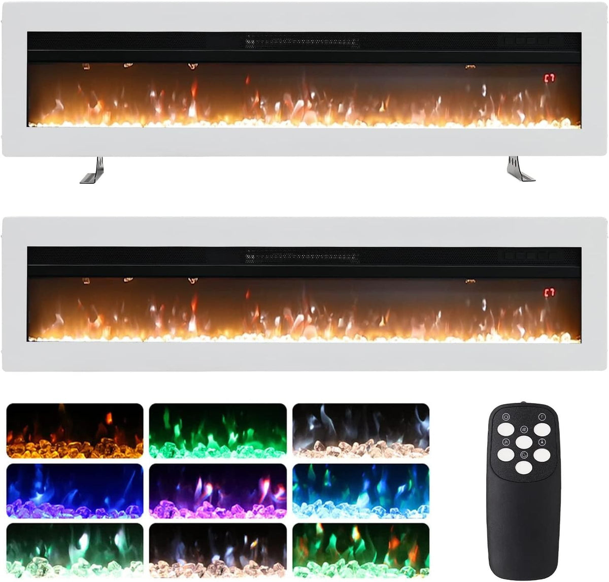 152cm Wall Mounted Electric Fireplace with Realistic LED Flames & Remote