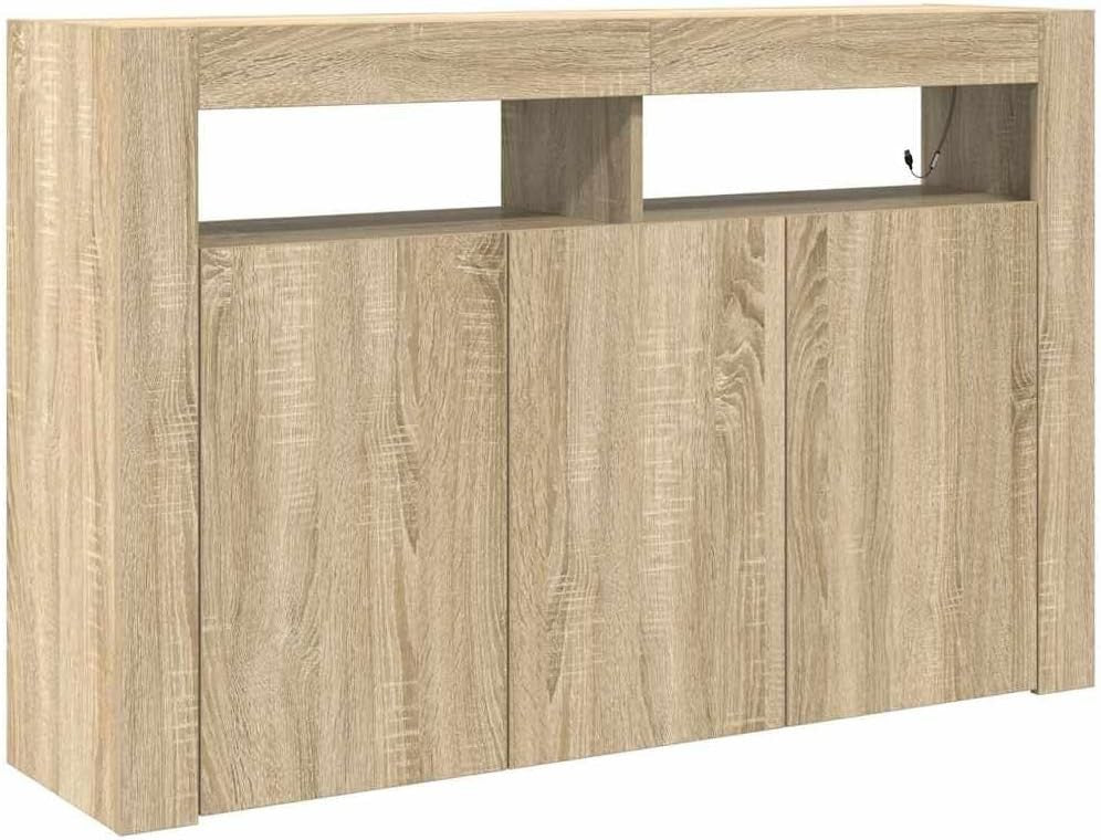 Engineered Wood Sideboard with LED Lights, 8 Compartments, Modern Storage