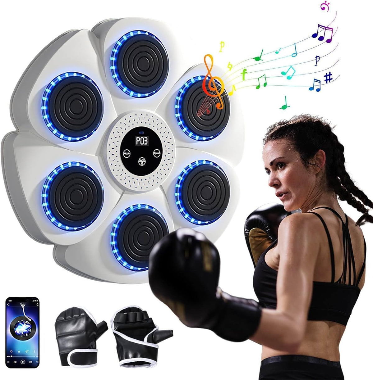 Music Boxing Machine Bluetooth LED Wall Mount Punch Home Workout