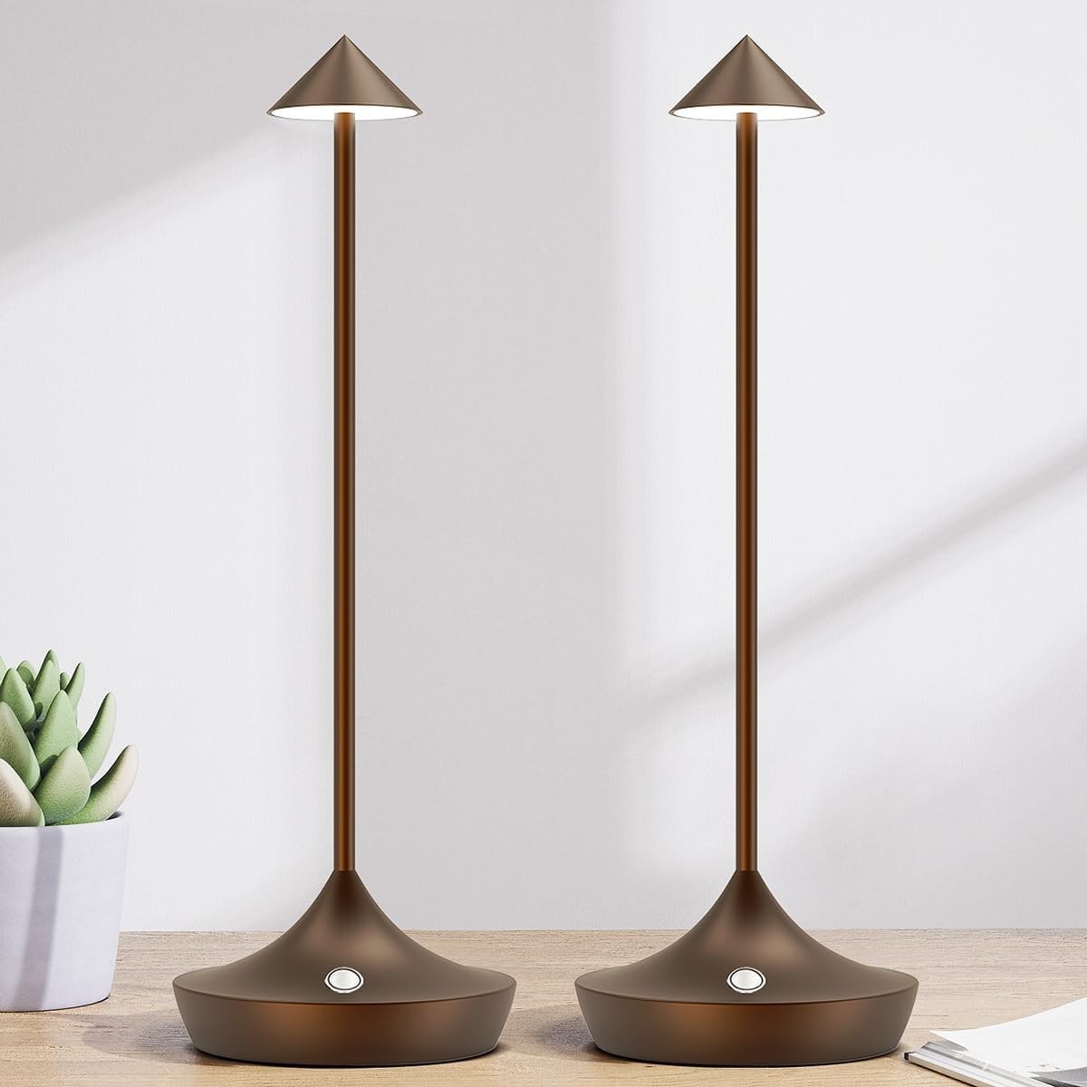 Cordless Rechargeable LED Table Lamps, Dimmable, Portable, 2pcs Brown