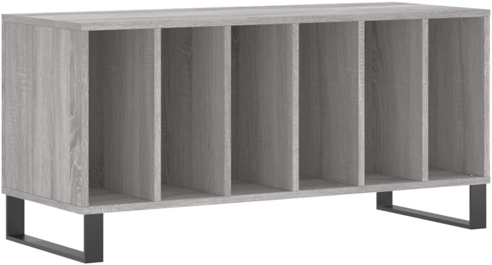 Grey LP Vinyl Record Cabinet w/ Iron Legs – 3-Tier Wood Storage Unit