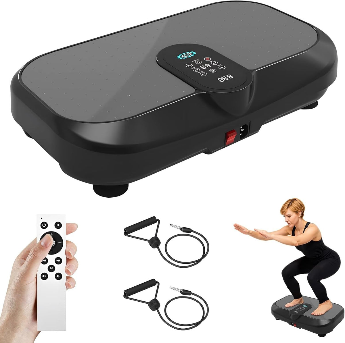 Black 4D Vibration Plate Exercise Machine w Heating 120 Speeds Bluetooth