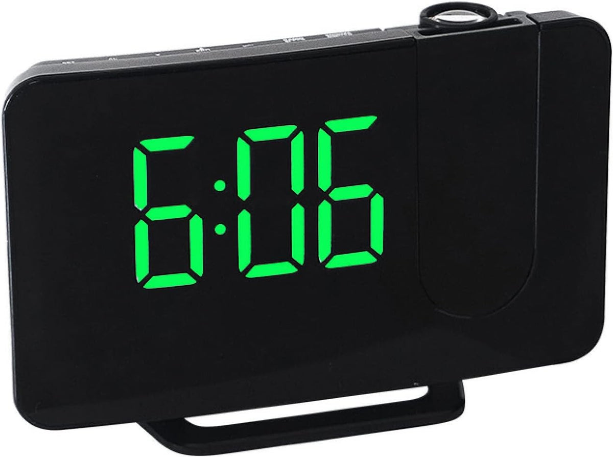 Projection Alarm Clock LED Digital FM Radio Snooze USB Desk Clock Green