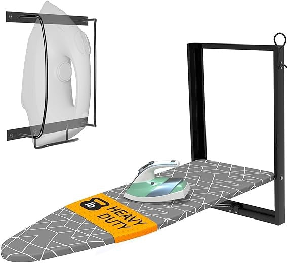 Wall Mounted Folding Ironing Board with Iron Holder Space Saving Compact