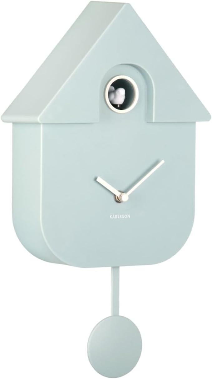 Modern Pendulum Wall Cuckoo Clock | Soft Blue, Hourly Chime, Adjustable Volume