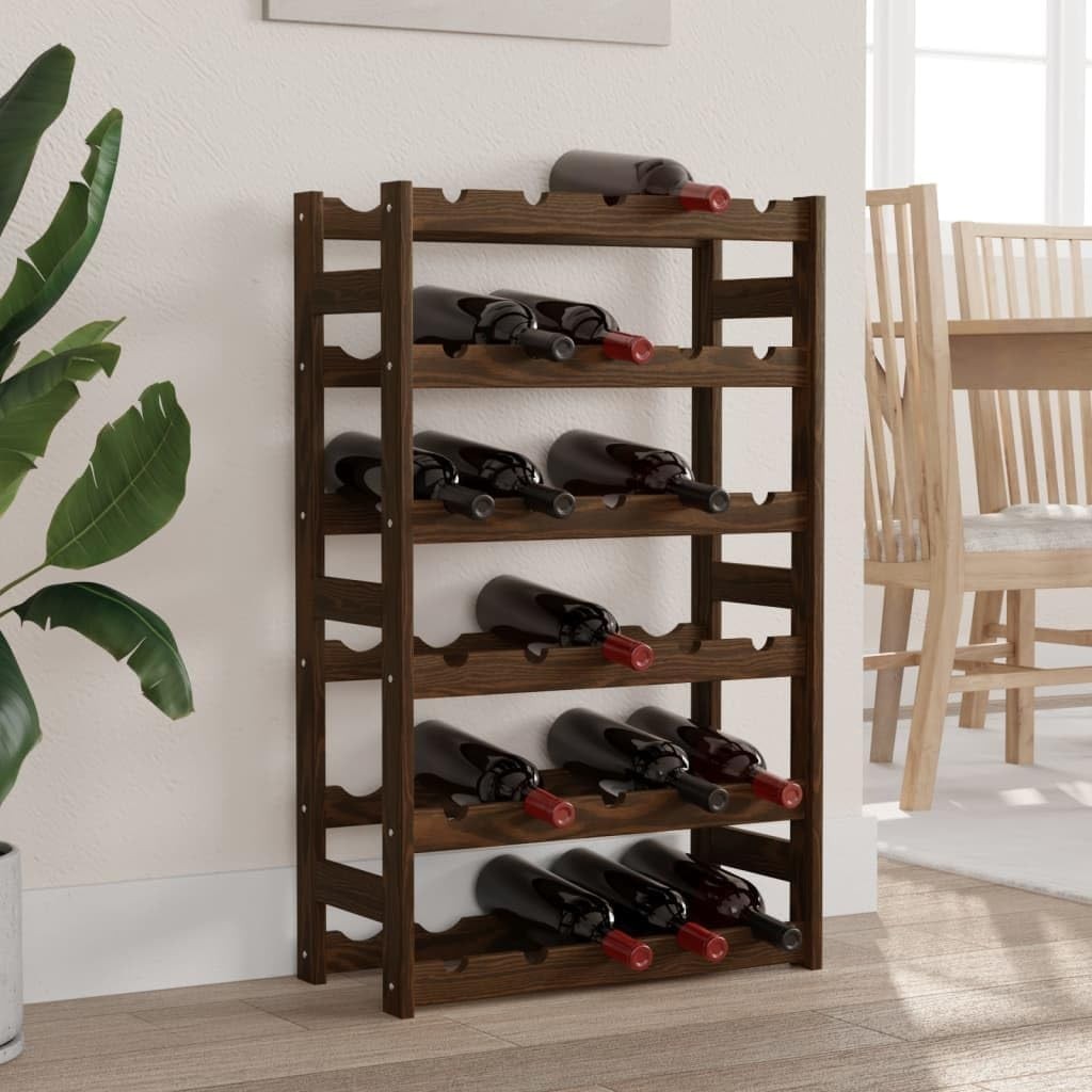 Solid Wood Wine Rack for 30 Bottles | Brown Pine Floor Standing Storage Shelf