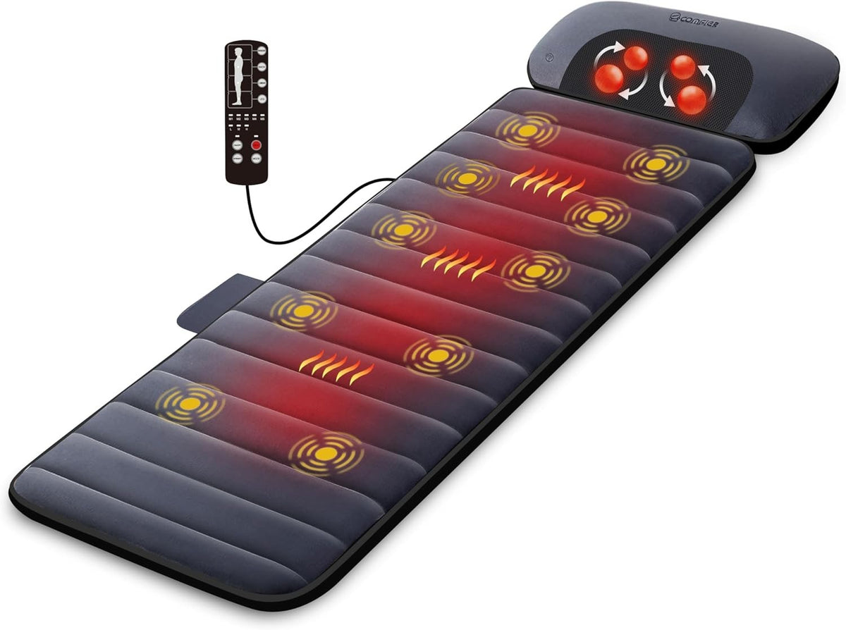 Heated Full Body Massage Mat 10 Motors Neck Back Relief Pain Pad Bed