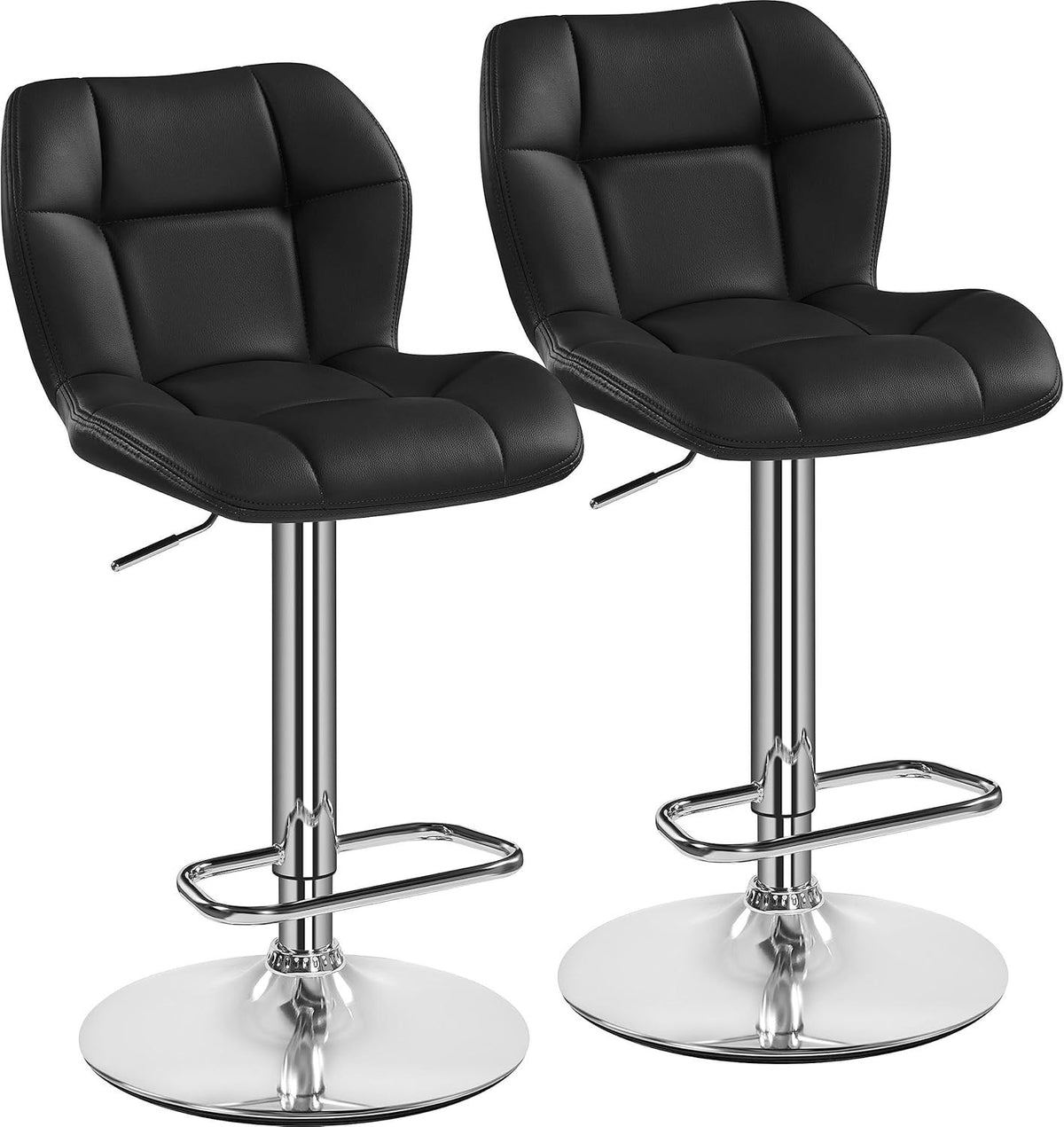 Adjustable Swivel Bar Stools Set of 2 Black PU Counter Chairs