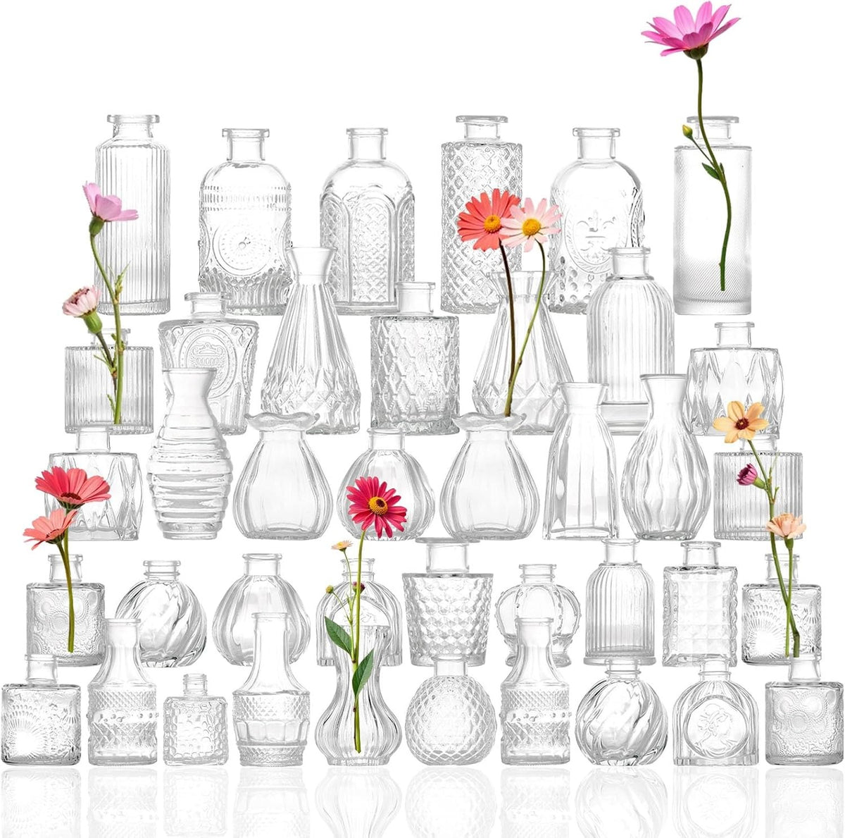 40 Glass Bud Vase Set Mini Clear Vases Wedding Table Decor Bulk Pack