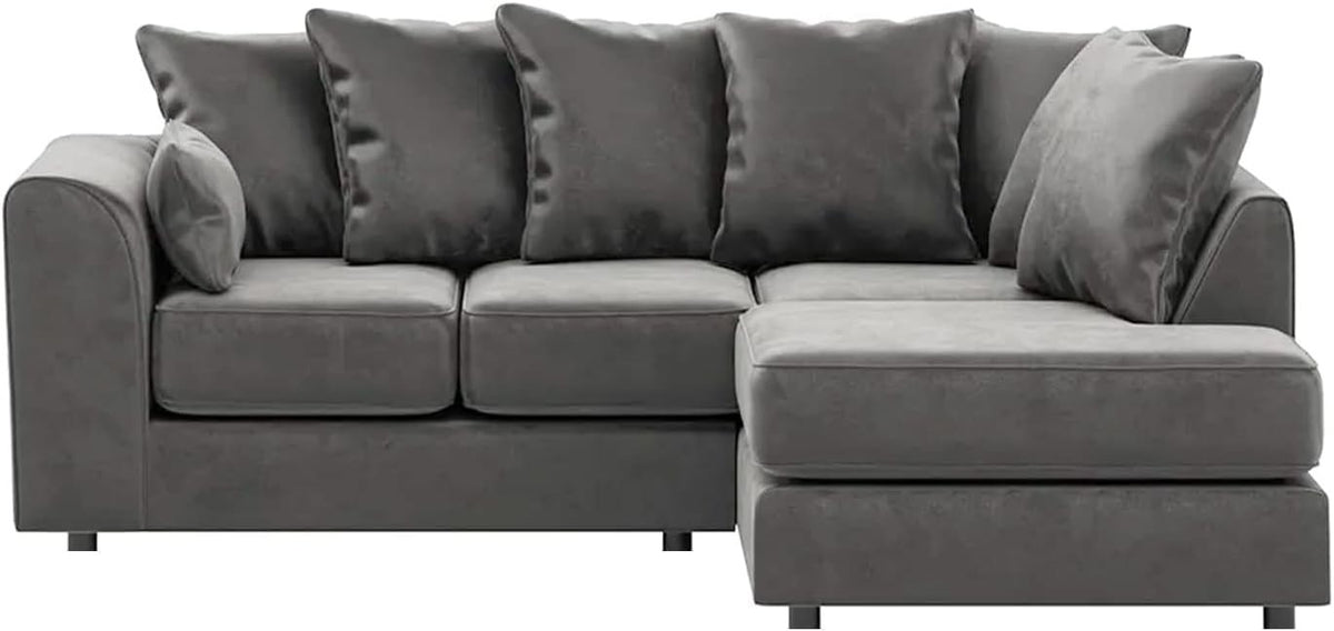 Grey L-Shaped 3+2 Seater Corner Sofa - Plush Fabric Modular Couch (Right Hand)
