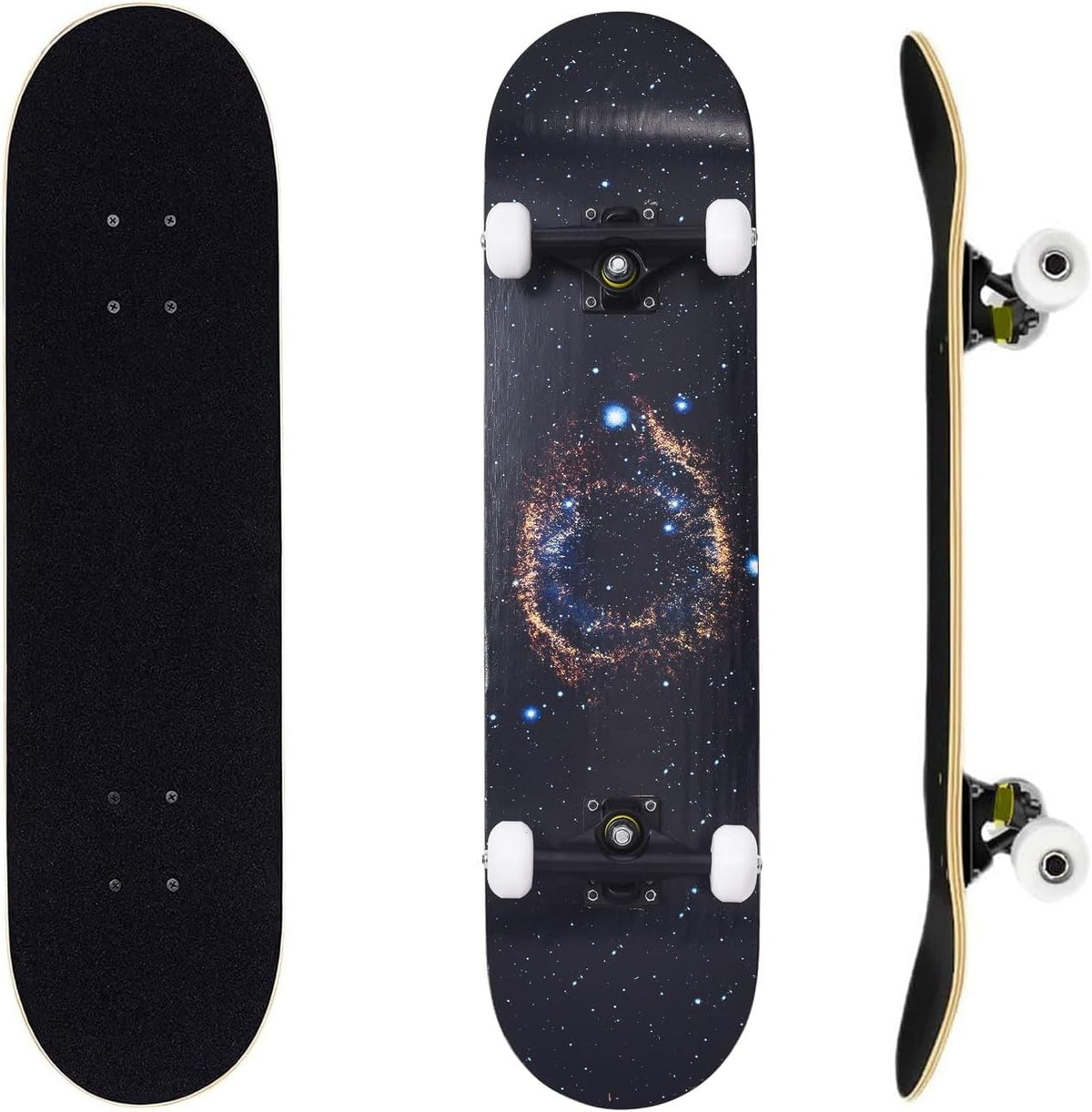31" Double Kick Skateboard Maple Deck Beginners Kids Adults w/ T-Tool Blue Stars