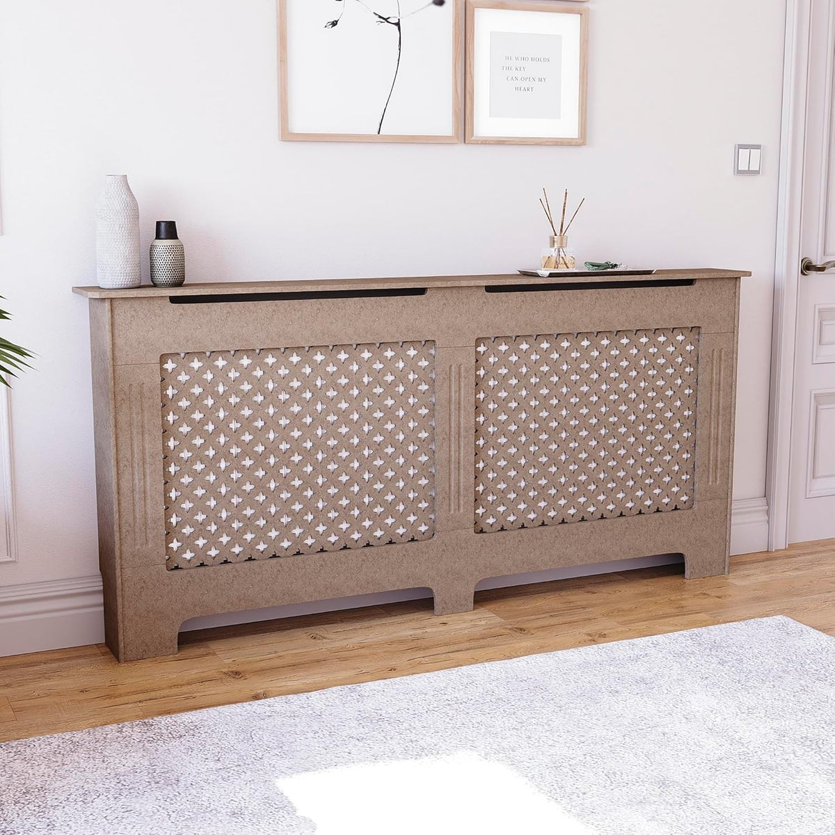 Extra Large Radiator Cover | Unfinished MDF Cross Pattern Cabinet
