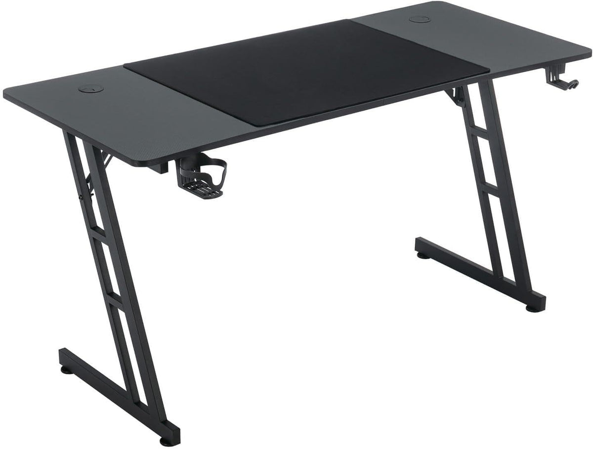 Gaming Desk w/LED, 160×60cm Carbon Fiber Computer Table, Black Z-Frame