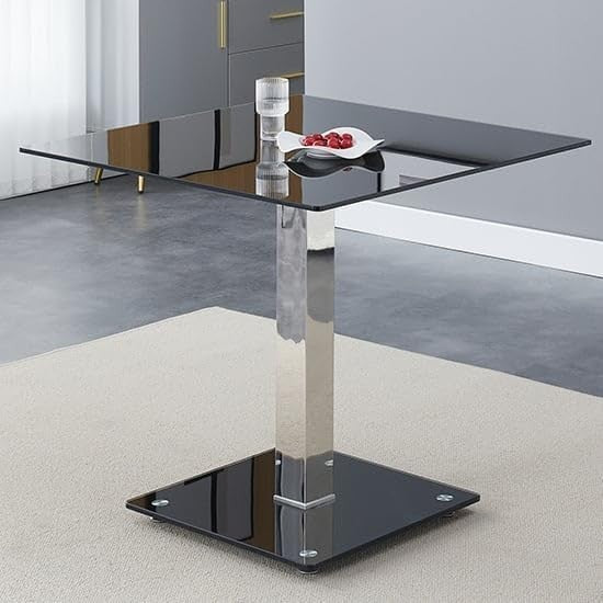 Square Glass Dining Table 80x76cm Black Tempered Modern Bistro