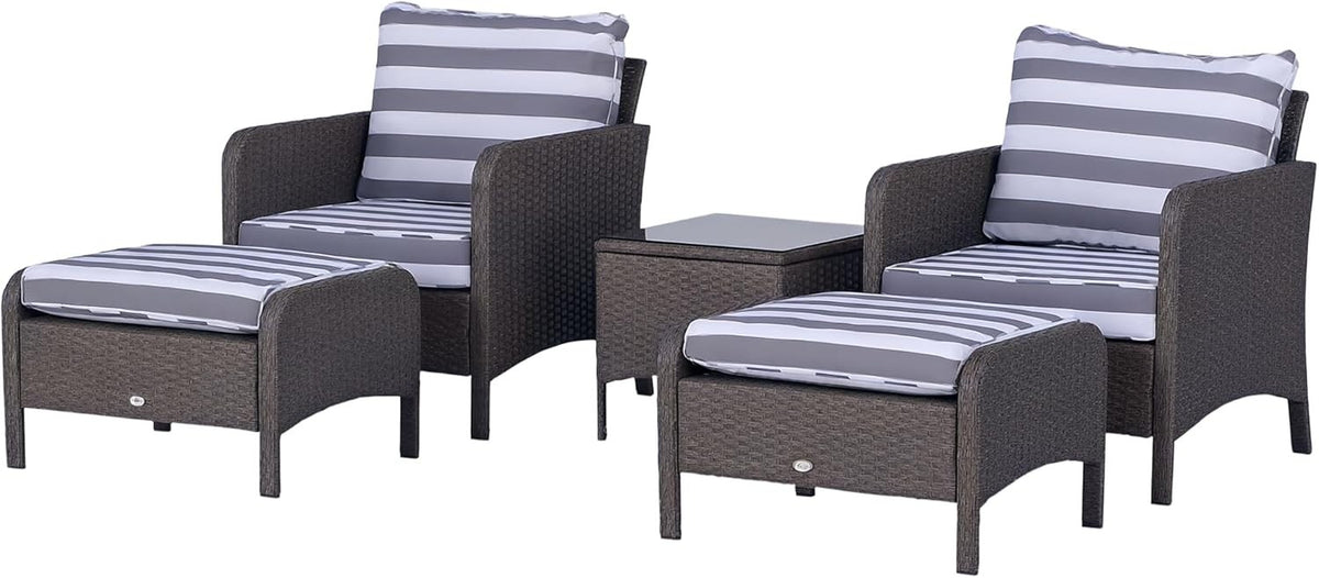 5pc Rattan Garden Furniture Set Outdoor Chairs Table Stools Cushions