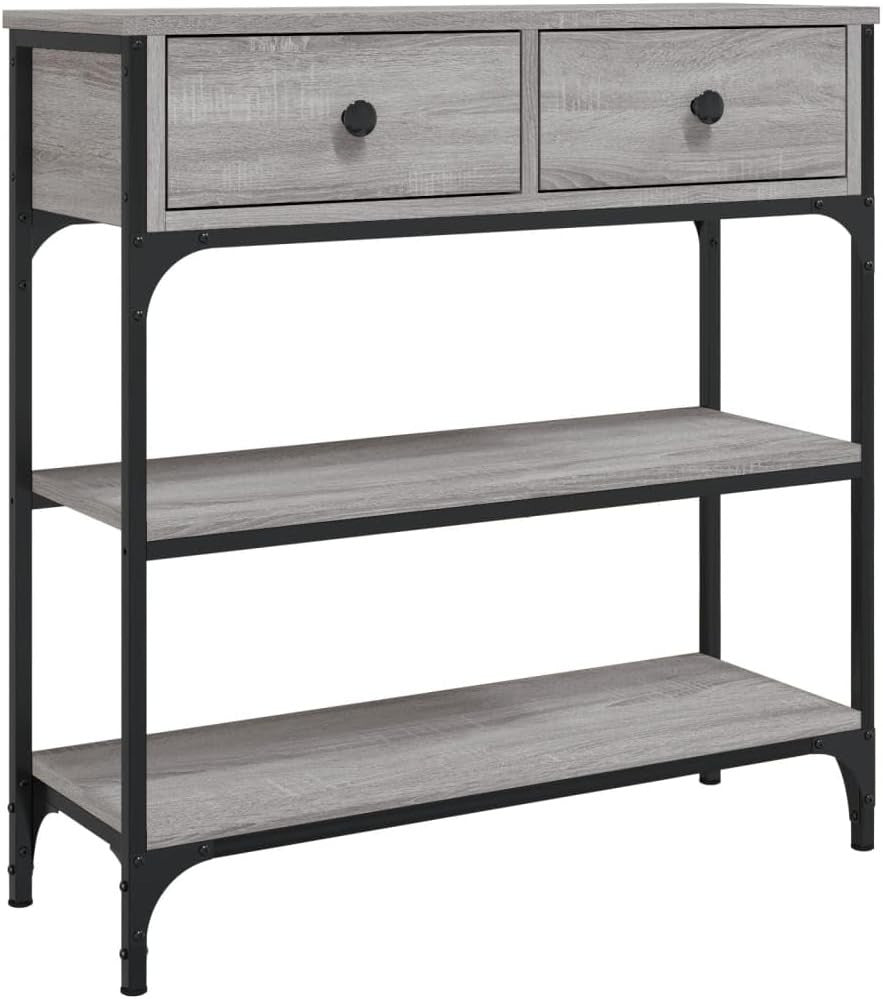 Industrial Console Table with Adjustable Feet & Storage Shelves 75H