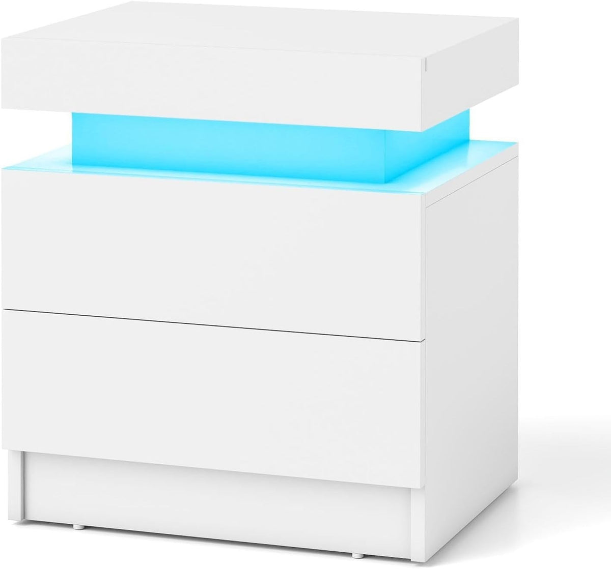 White LED Bedside Table with 2 Drawers, High Gloss Finish & Remote Control Light