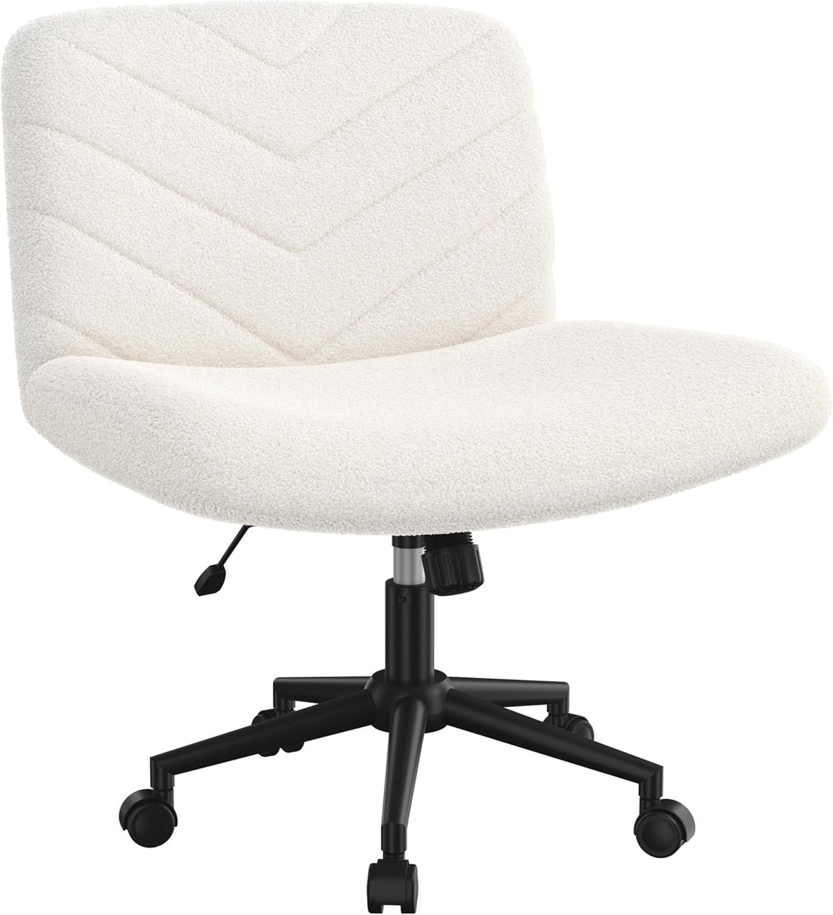 Adjustable Home Office Desk Chair Ivory Armless Swivel Extra-Wide Padded Seat
