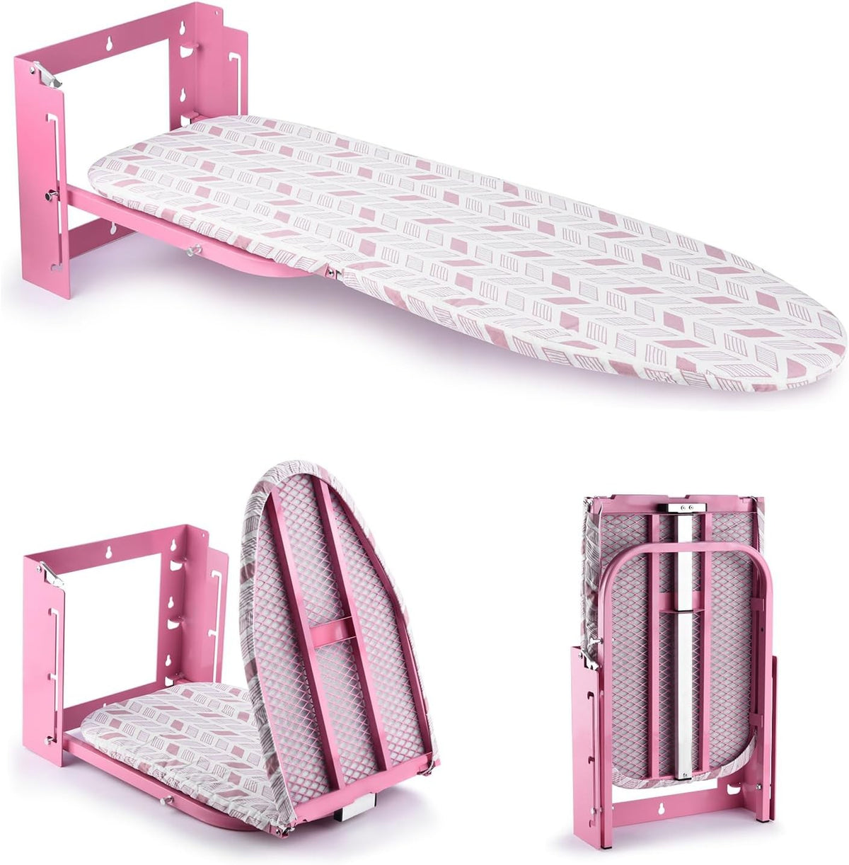 Wall Mounted Folding Ironing Board Pink Height Adjustable Space Saving 36x12in