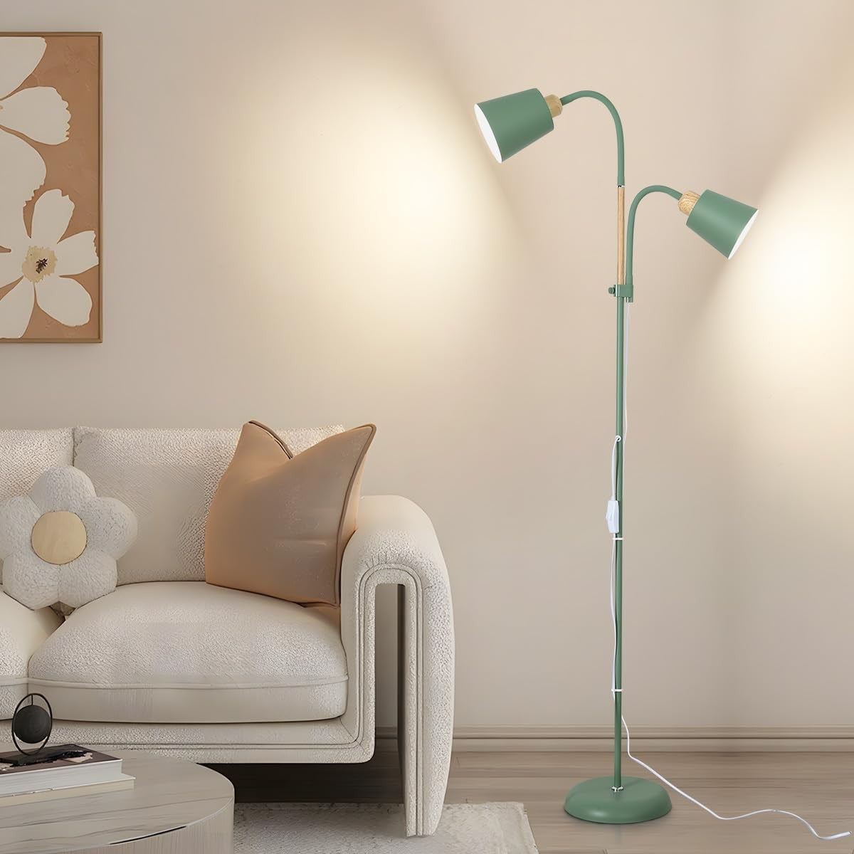 Green Mother Child Floor Lamp Adjustable Reading Light Double Head E27