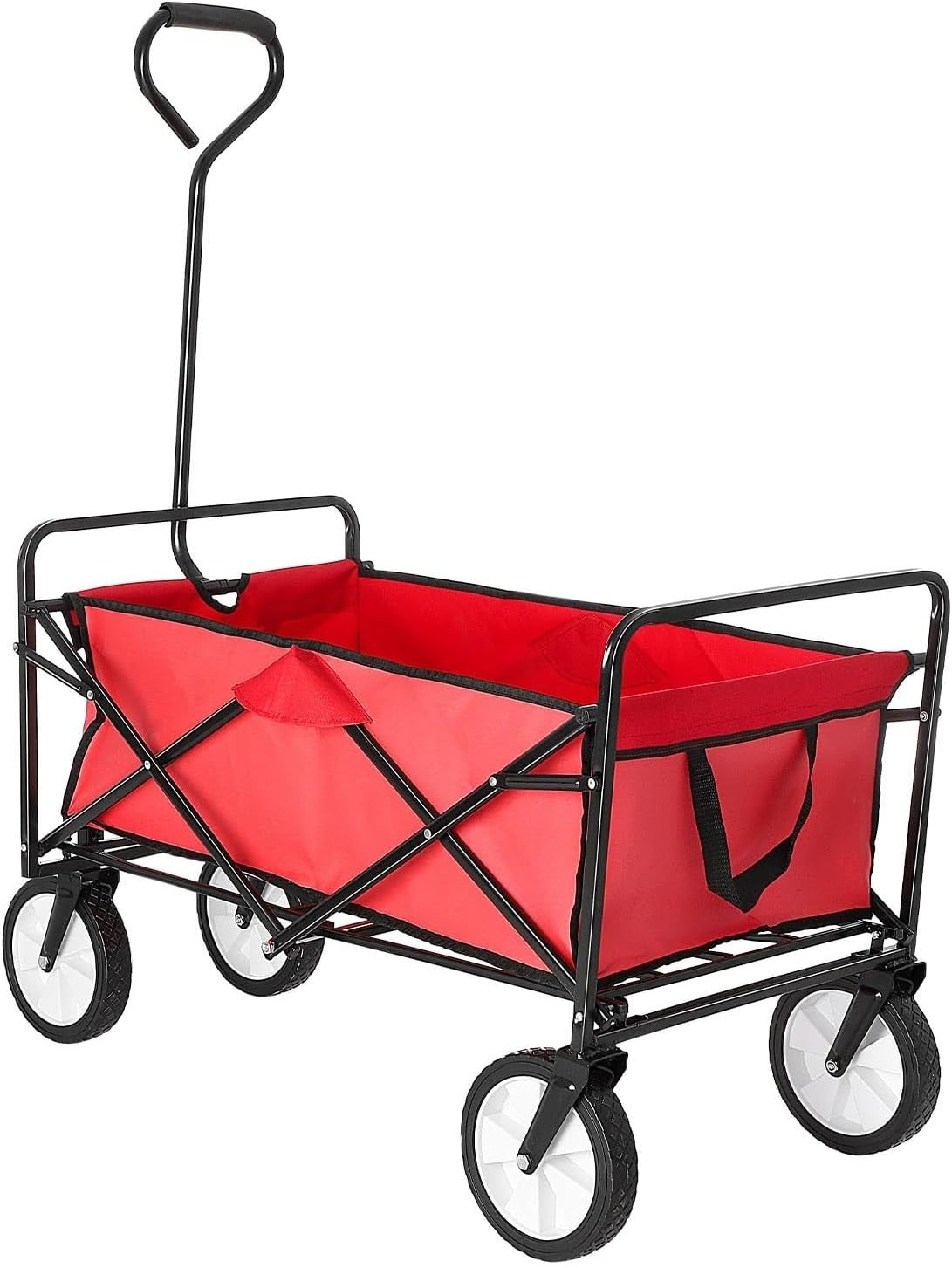 Red Folding Camping Wagon Heavy Duty Collapsible Garden Beach Cart w/ Side