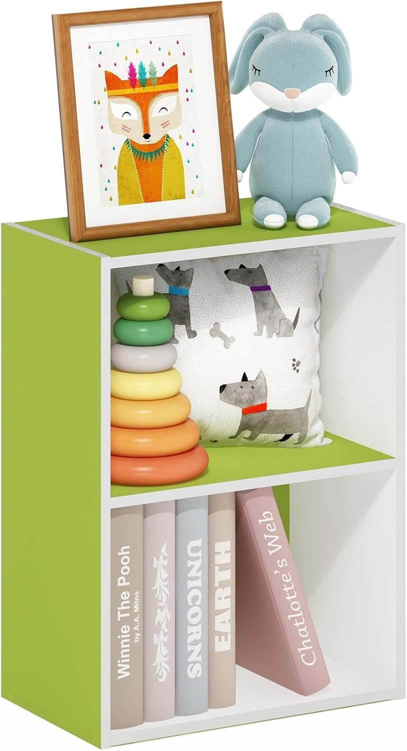 2 Tier Green Wooden Bookcase Small Storage Shelf Compact Organizer 39x24x54cm