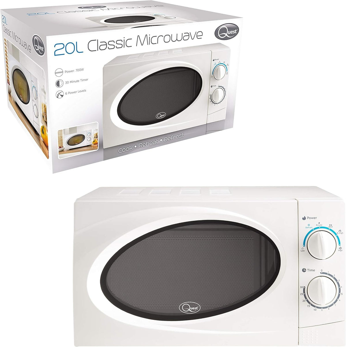 White 20L Microwave 700W 6 Power Levels Manual Timer A Rated