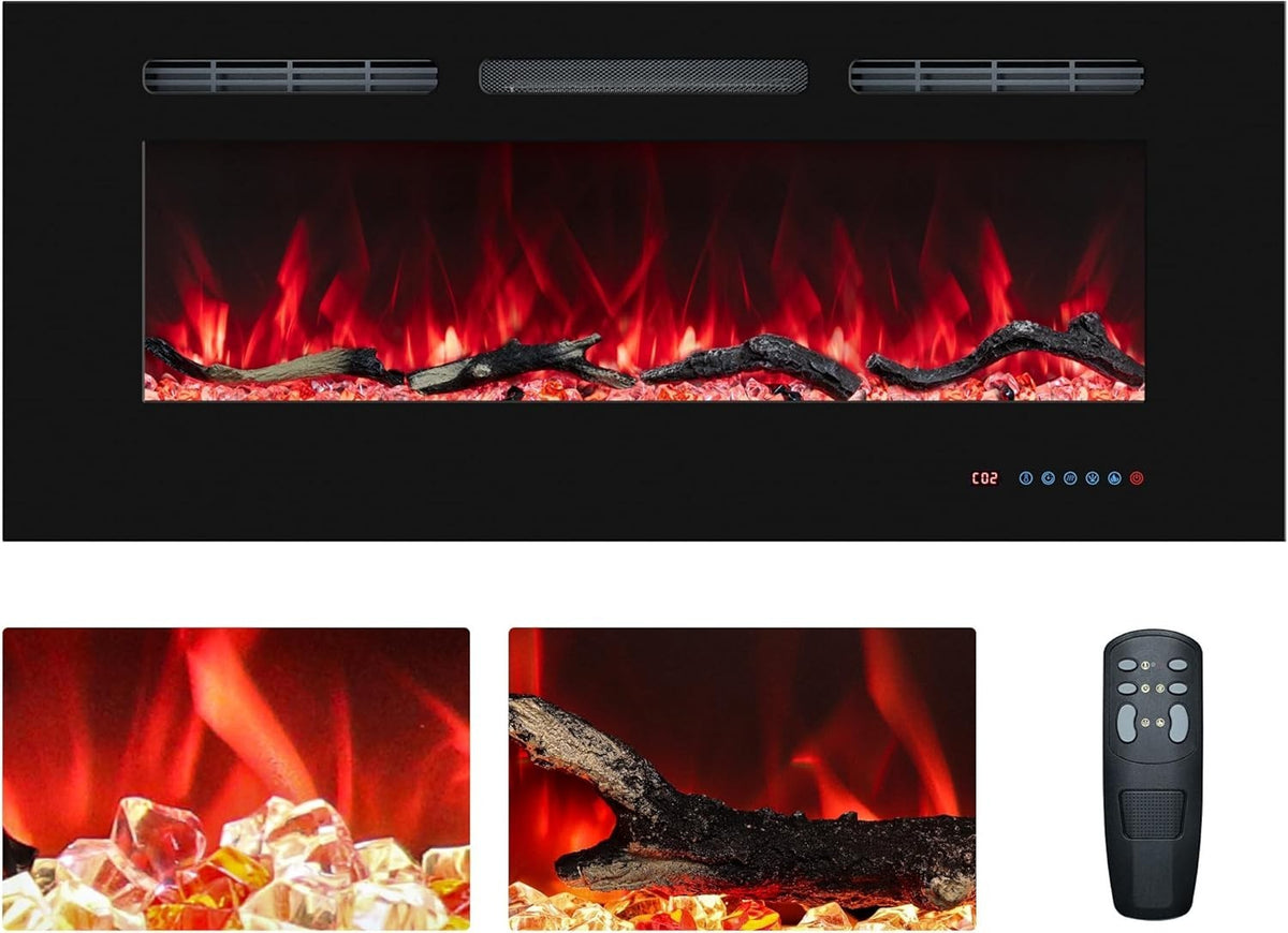 36” Wall Recessed Electric Fireplace Heater Remote Timer LED Flame