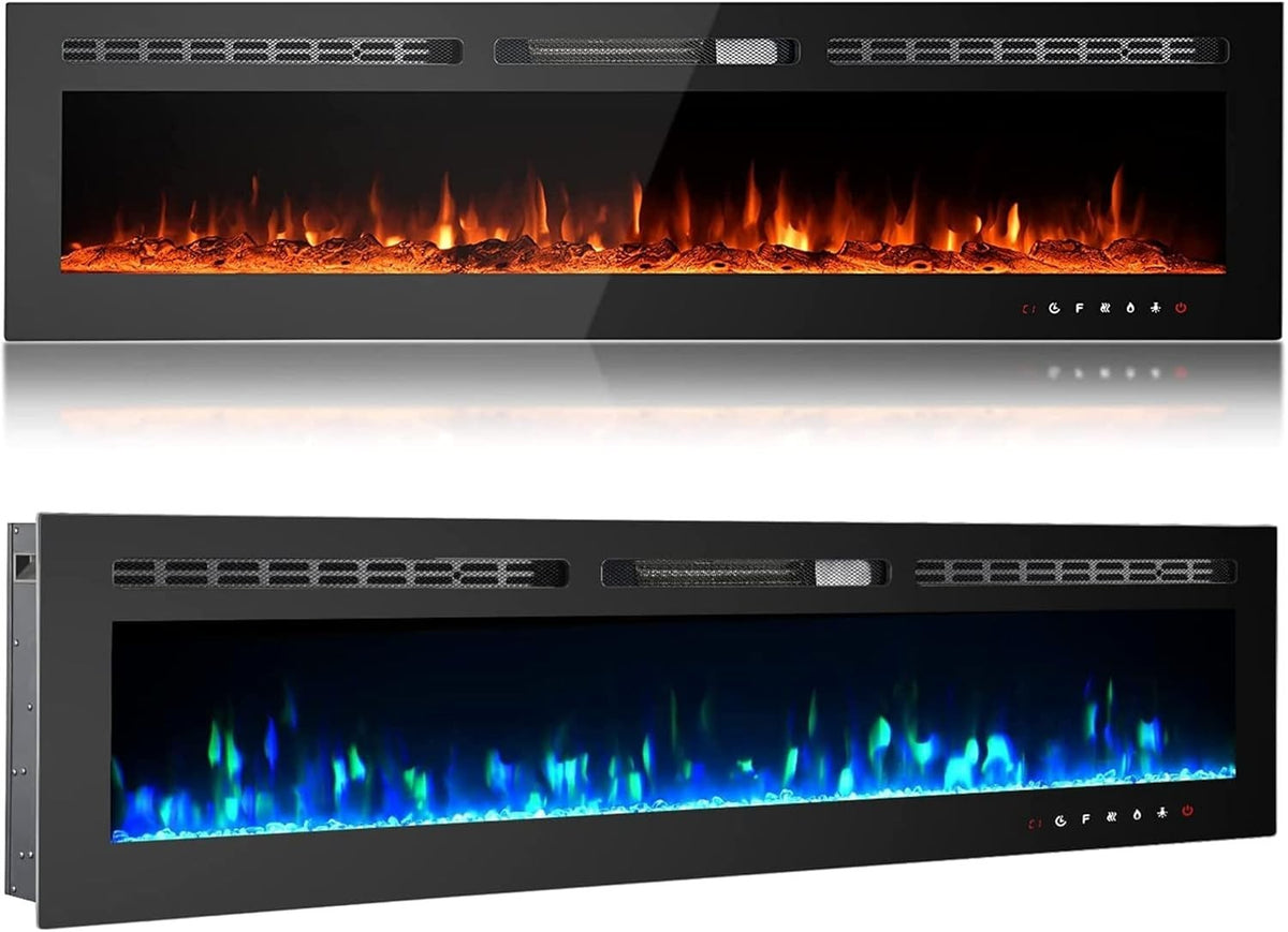 Electric Wall-Mounted Fireplace Heater 1800W Touch Screen Flame Effect