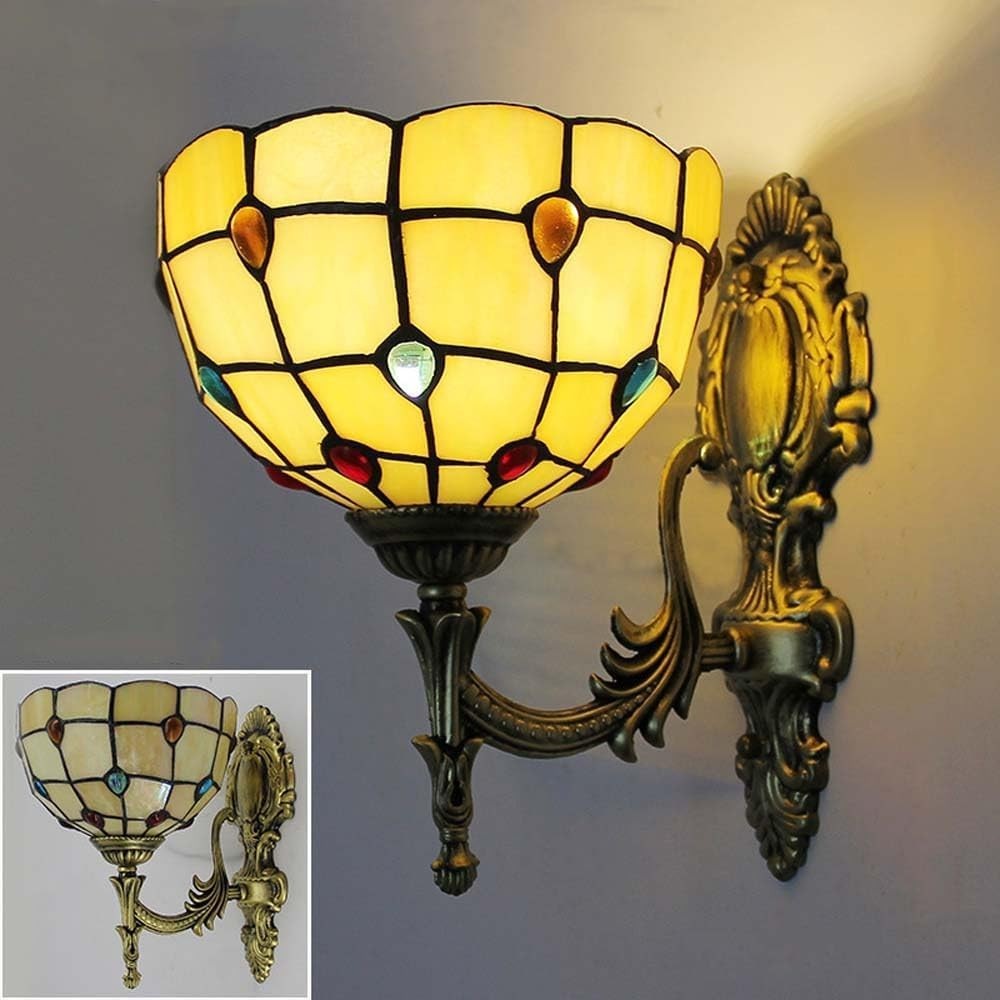 Vintage Indoor Wall Lamp Stained Glass Shade Sconce for Bedroom & Staircase