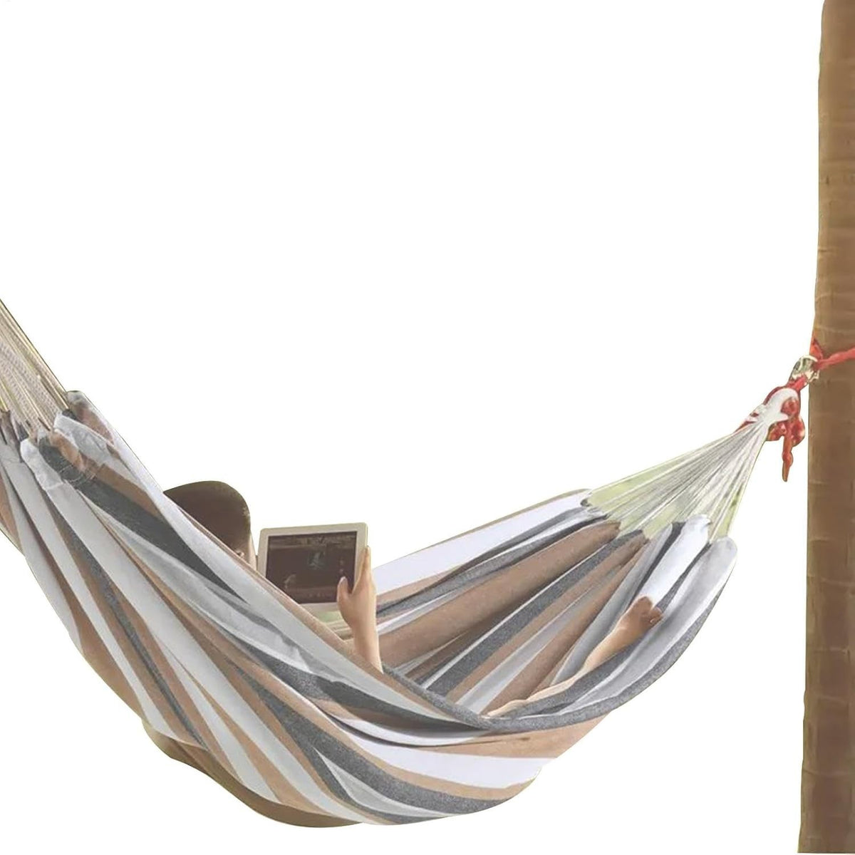 Spacious 2-Person Outdoor Hammock, Thick Striped Cotton-Poly, Garden & Beach