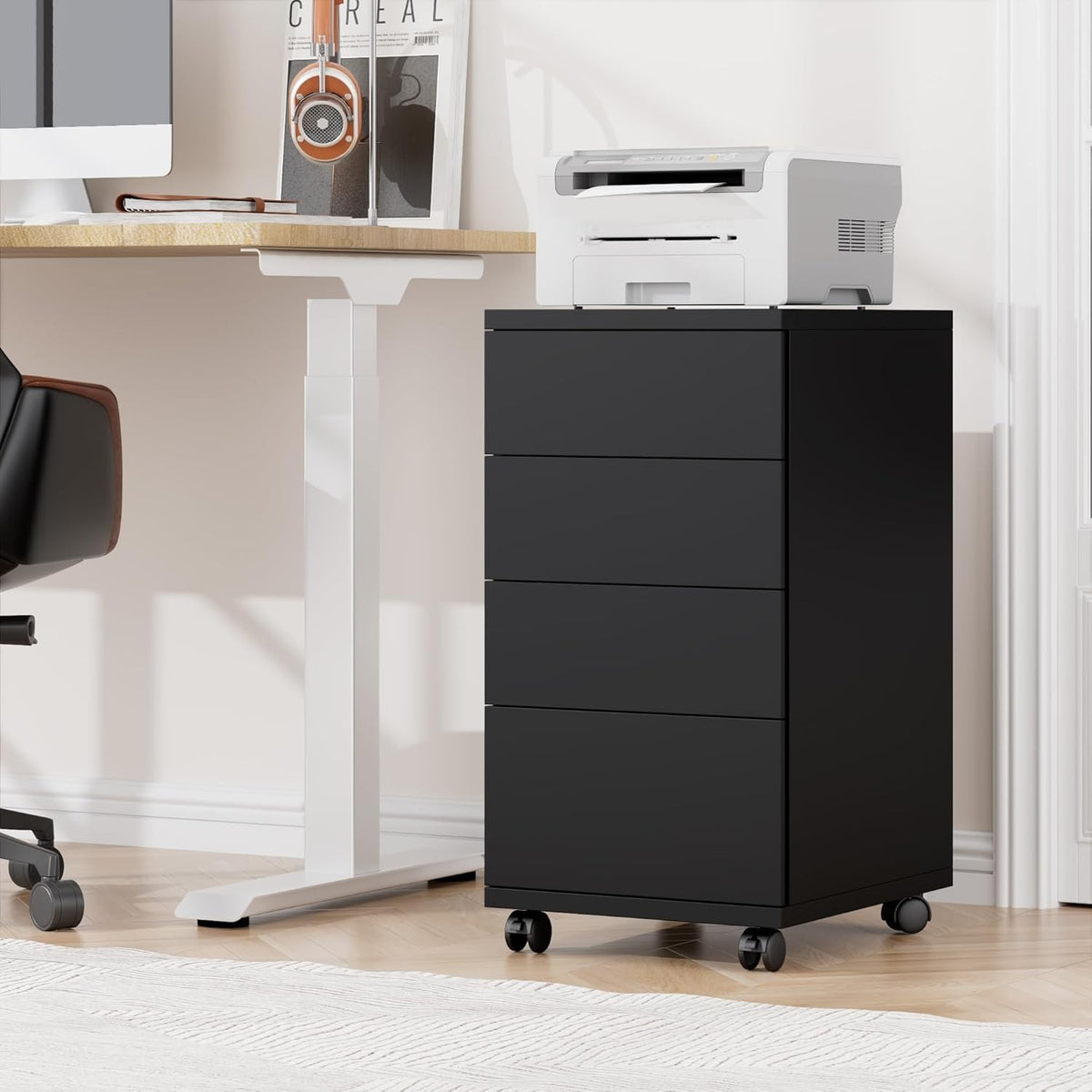 Wide Rolling Drawer Cabinet 4 Drawer Mobile Storage Under Desk Unit