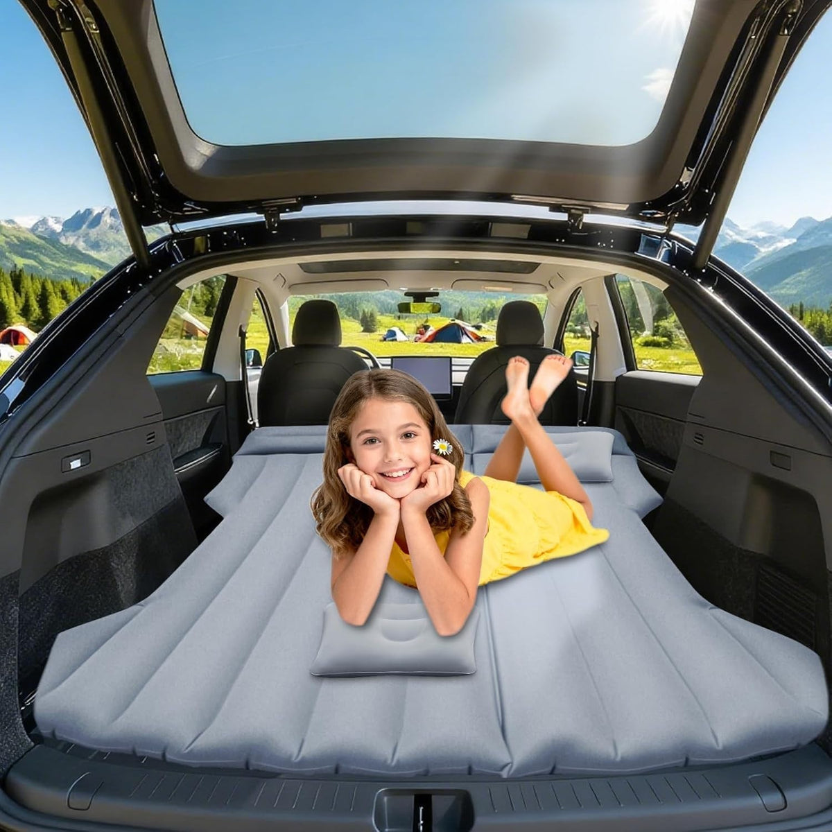 Car Air Mattress Tesla Model Y SUV Inflatable Camping Bed Double Grey