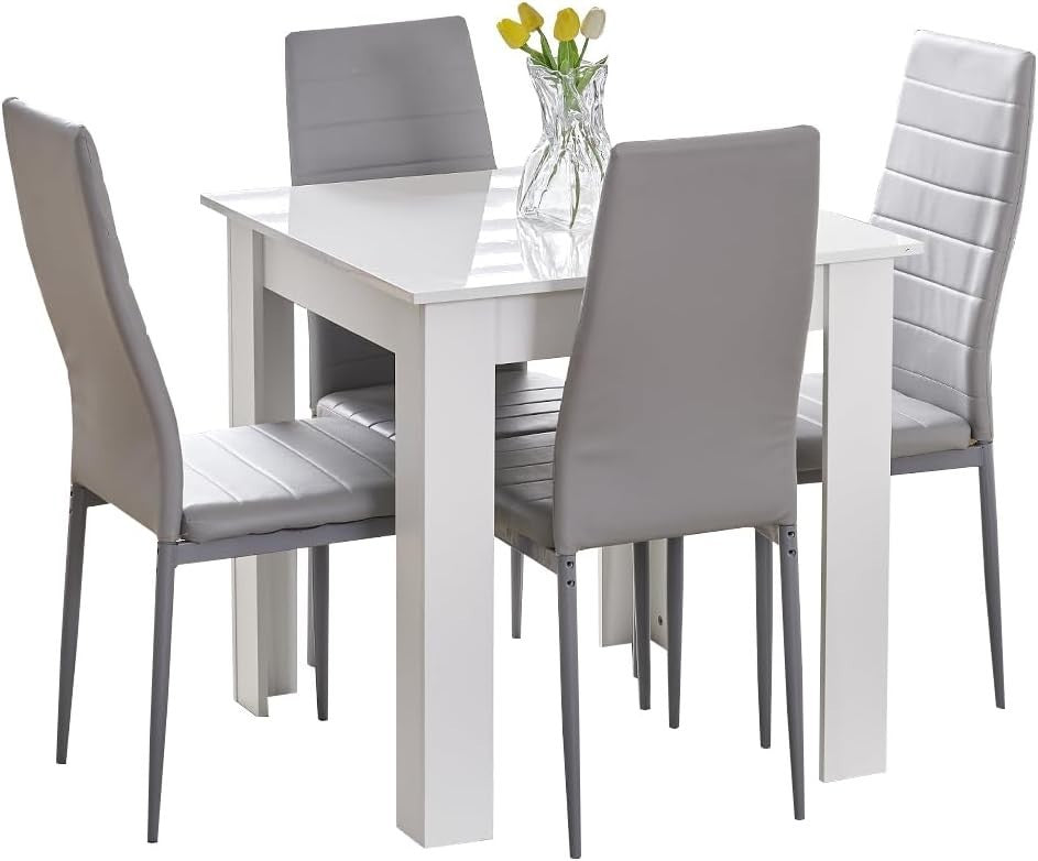 Space-Saving 3-Piece Modern Dining Set | White Table + Grey PU Chairs | Compact