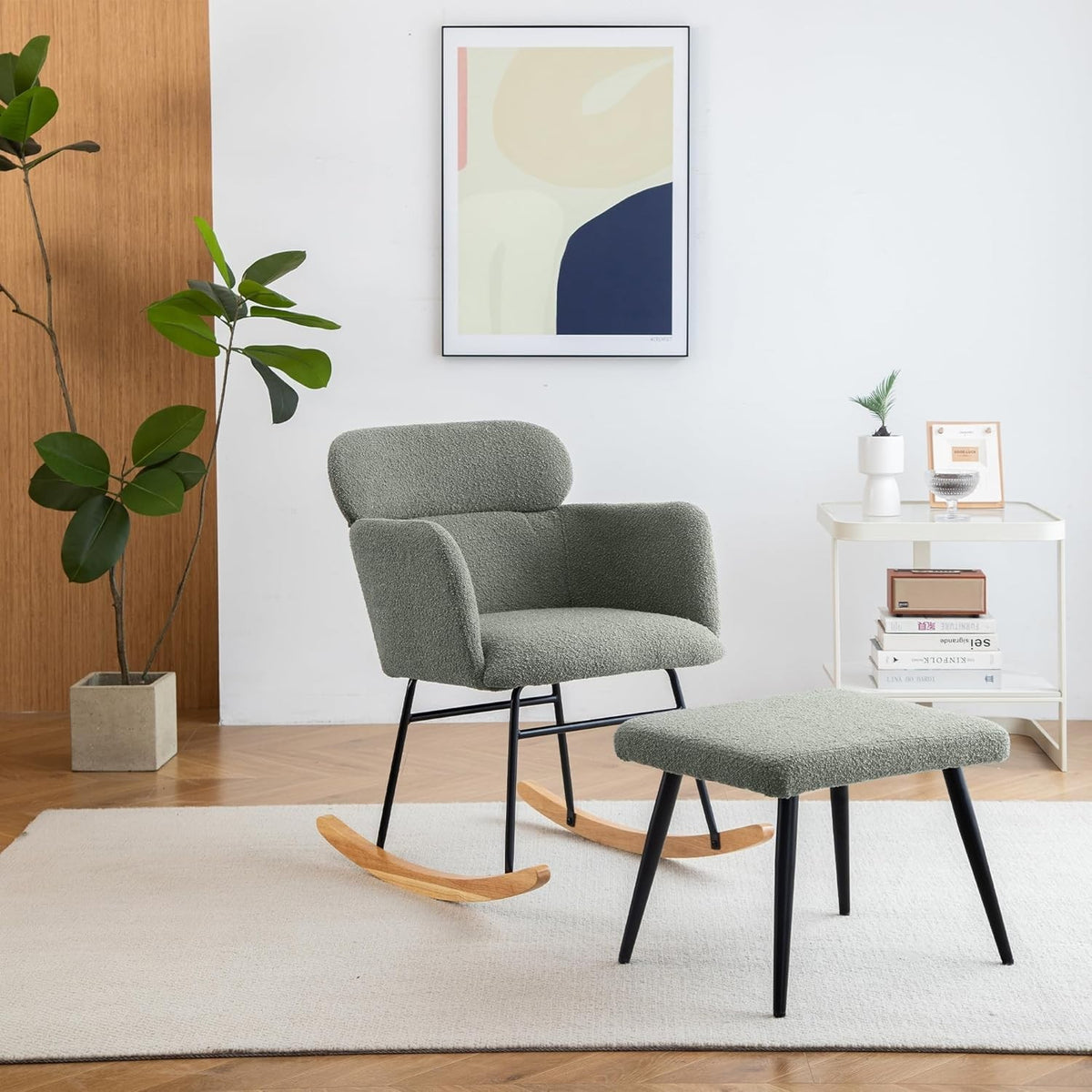 Modern Rocking Chair with Footstool Lounge Armchair Soft Cushions