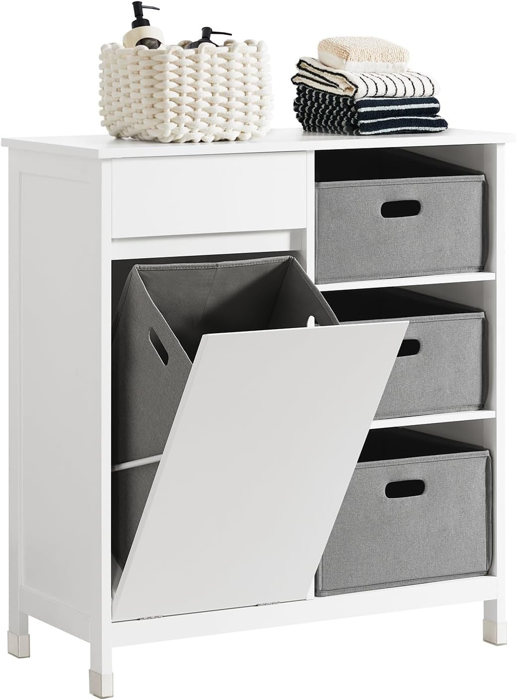 Bathroom Laundry Cabinet with Hidden Basket Drawers Storage Unit White