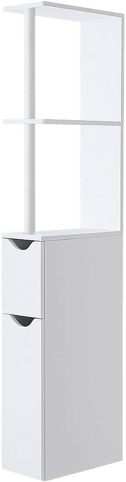 Slim Tall Bathroom Storage Cabinet 2 Doors 2 Shelves White