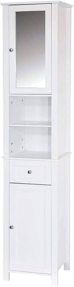 Tall Mirrored Bathroom Cabinet White Drawer Storage Unit